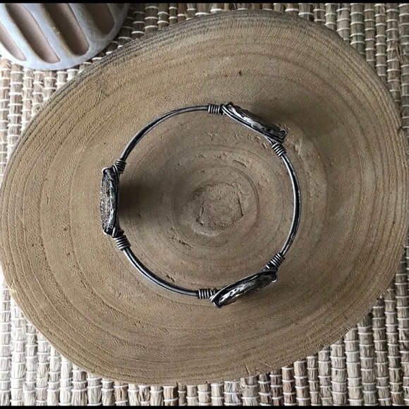 NEW Western Boho Wire Wrapped Bracelet 3-Faux Coin Rustic Mixed Metal Brutalist - Picture 12 of 12
